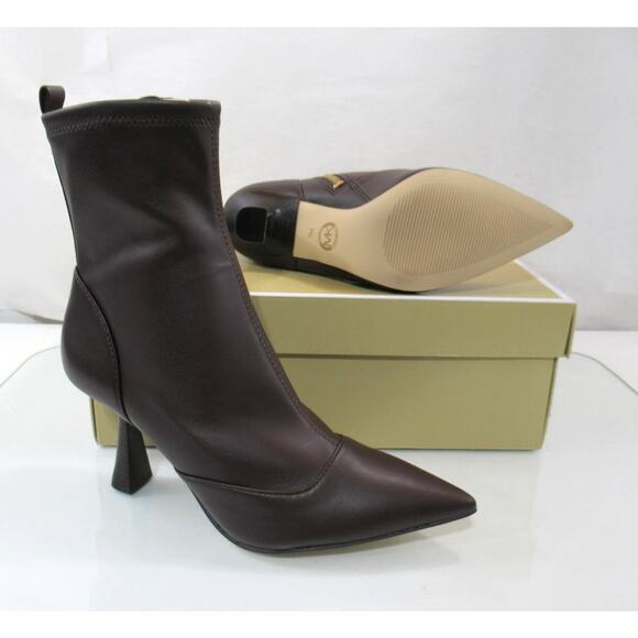 Michael Kors Clara Mid Side Zip Pointed Toe Heeled Dress Booties Brown size 7 - Picture 6 of 6